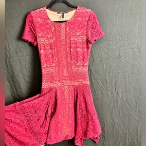 BCBGmaxaria dark red/burgundy and tan lace dress